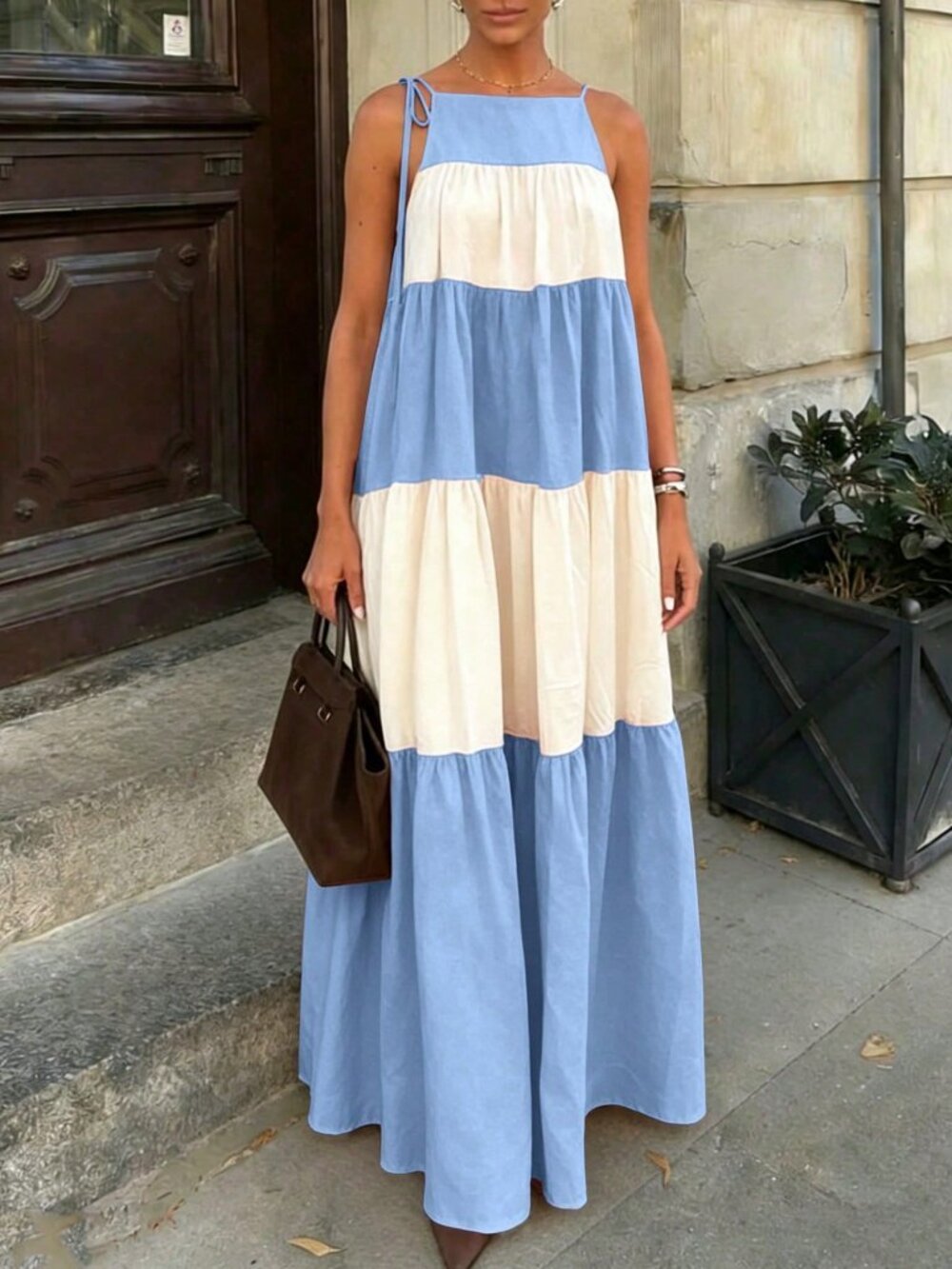 blue stripe Casual Women's Colorblock maxi dress - Picture 5 of 7